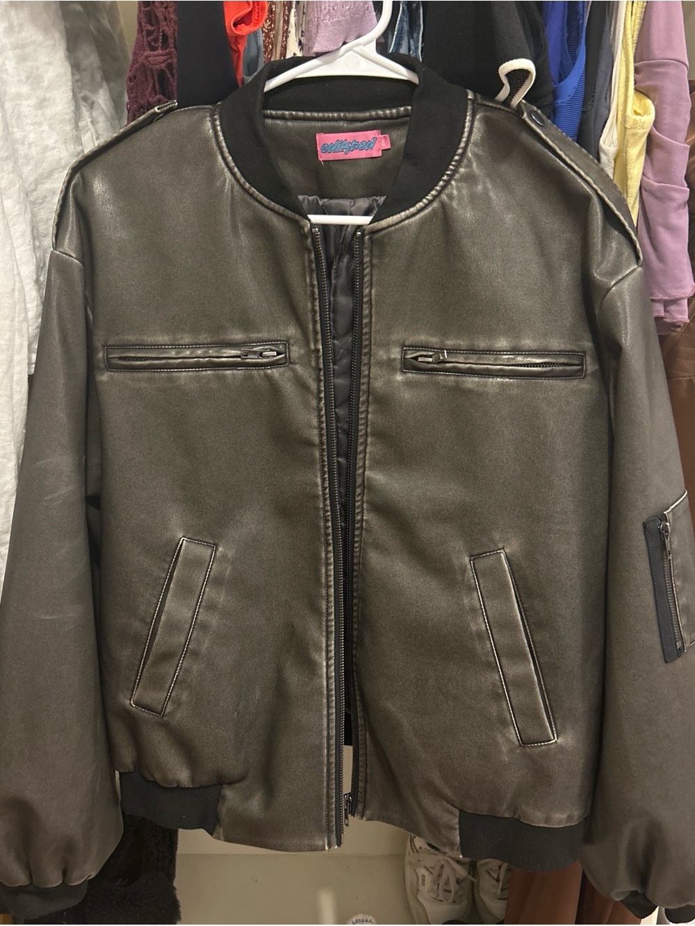 Edikted Metallic Olive Bomber Jacket